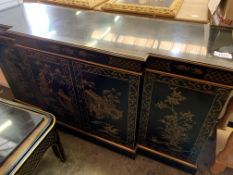 Black lacquered Oriental break-front cabinet