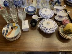 Assorted chinaware, glassware and decorative accessories.