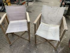 Eight various wood framed and canvas folding chairs (some heavily stained).