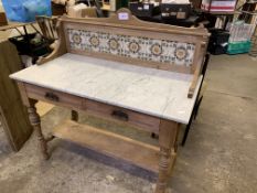 Pine marble top wash stand with tile upstand