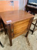 Oak low cabinet; oak occasional table; and an Edwardian small writing table