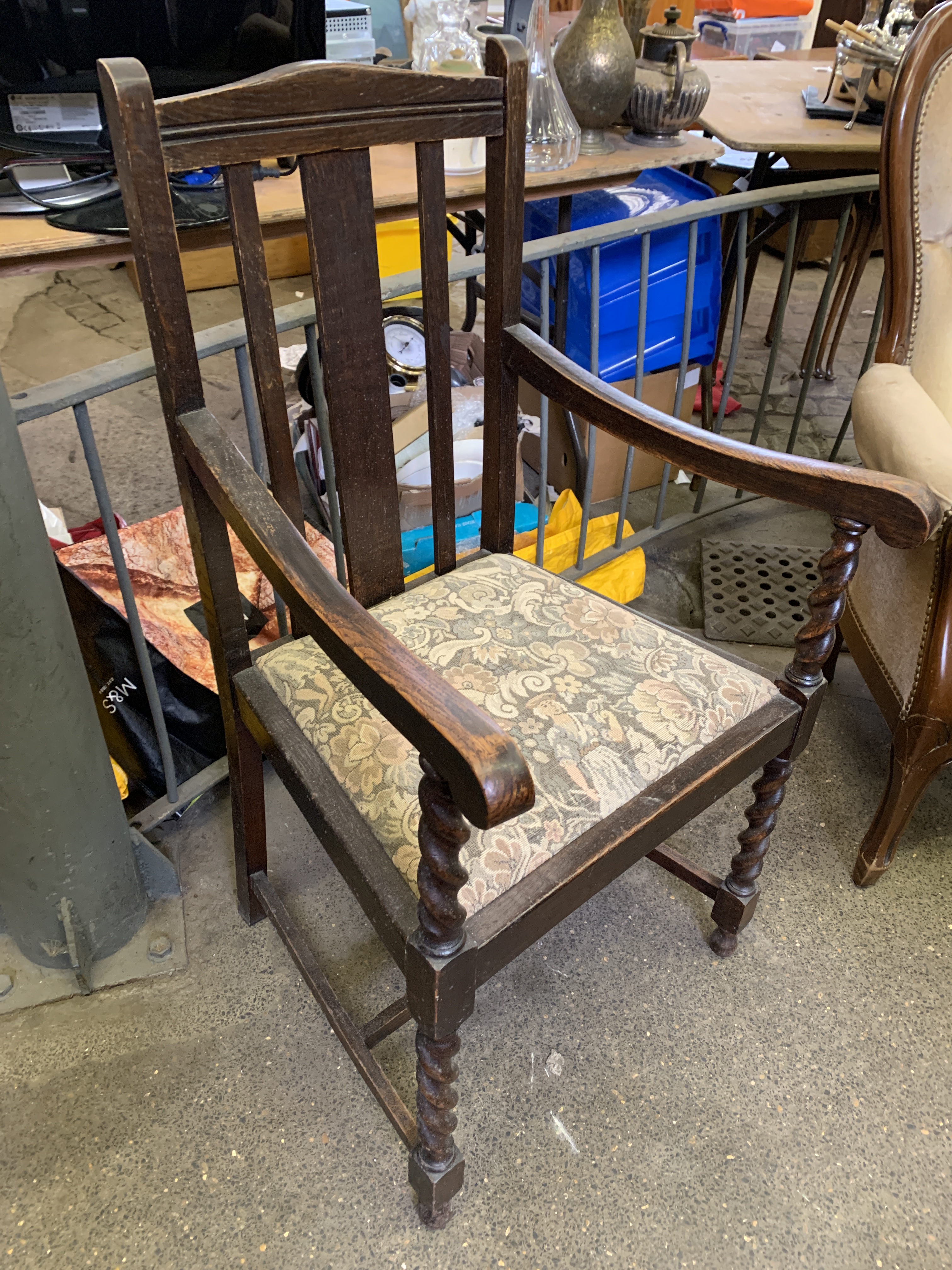 Oak framed open arm chair