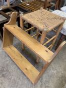 Pine two shelf wall unit, and a string seat stool