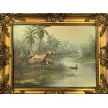 Pair of gilt framed oils on canvas of Asian river scenes