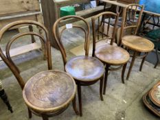 Four various bentwood chairs with round seats