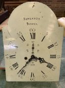 White enamel clock face written Rolands, Berwick, 1775, and mechanism