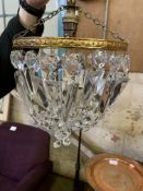 Pair of brass and glass drop ceiling lights
