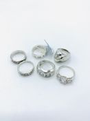 Six various silver rings