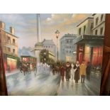 Modern oil on canvas of an early 20th Century city street scene