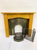 Oak fire frame, steel fire surround and cast iron basket together with fire guard.