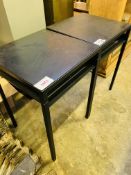 Two black metal occasional tables with shelf