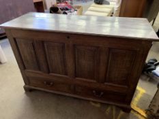 19th Century four panel oak chest with two drawers beneath
