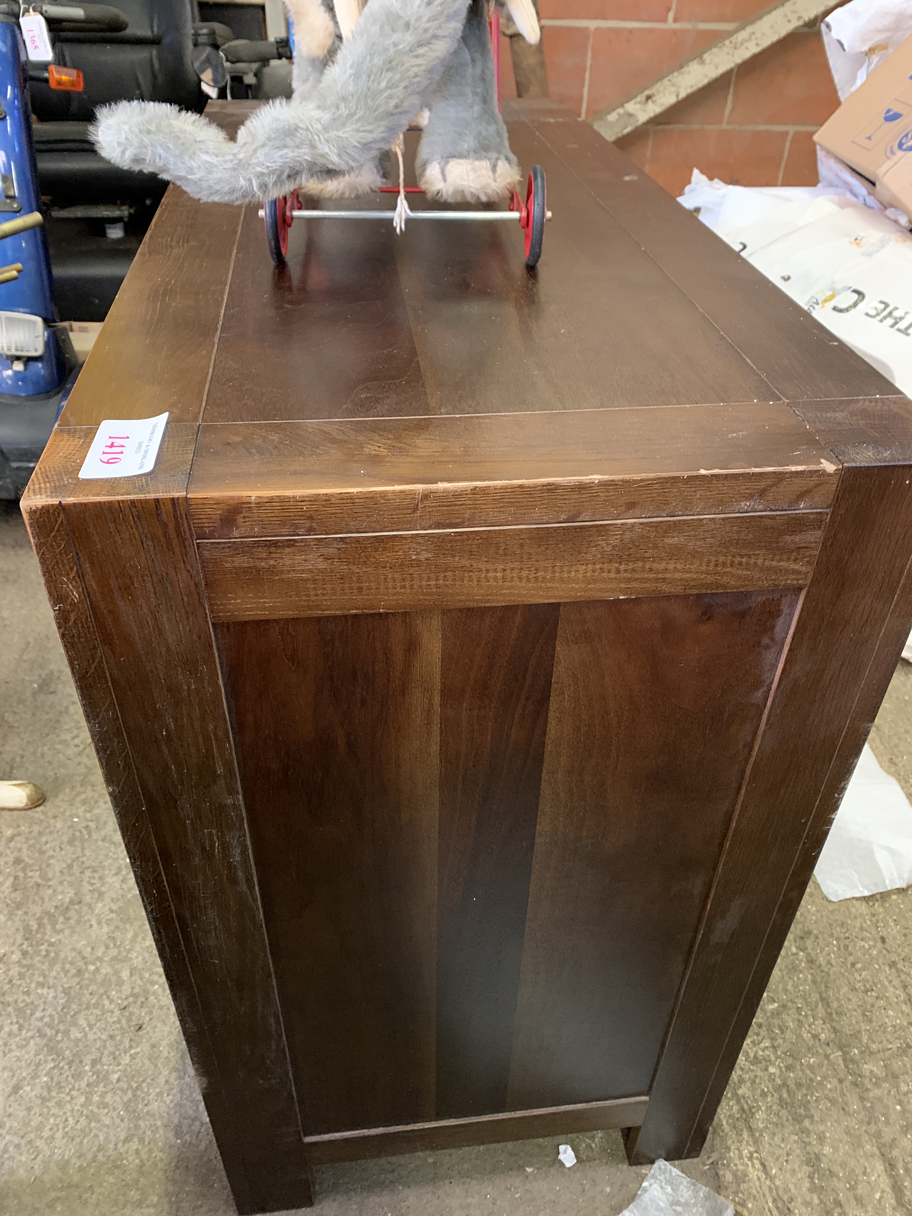 Stained laminate chest of three drawers. - Image 2 of 3