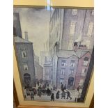 Framed and glazed Lowry print 'Hawkers Cart'.