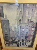 Framed and glazed Lowry print 'Hawkers Cart'.