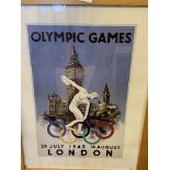 Framed and glazed reproduction poster of the Olympic Games London 1948.