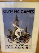 Framed and glazed reproduction poster of the Olympic Games London 1948.