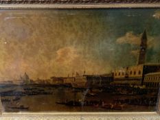 Gilt framed oleograph of Venice, and four other prints