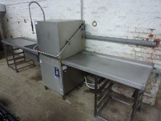 Comenda C1300E BT pass through dishwasher 415v, with end tables and sink with pot wash tap