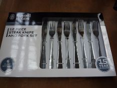 Twelve piece Russell Hobbs Steak knife and fork set.