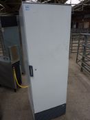 Caravelle white enamel finish single door upright fridge.