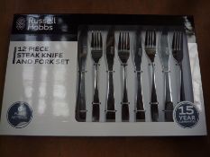 Twelve piece Russell Hobbs Steak knife and fork set.