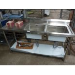 Double bowl left hand drainer sink with under shelf