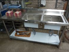 Double bowl left hand drainer sink with under shelf