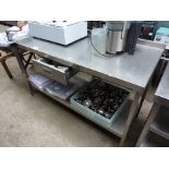 Stainless steel prep table with drawer, shelf and tin opener