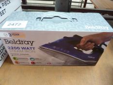 Beldray 2200 watt steam iron with ceramic soleplate.