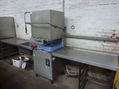 Comenda C1300E BT pass through dishwasher 415v, with end tables and sink with pot wash tap.