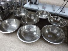 Seven stainless steel bowls.