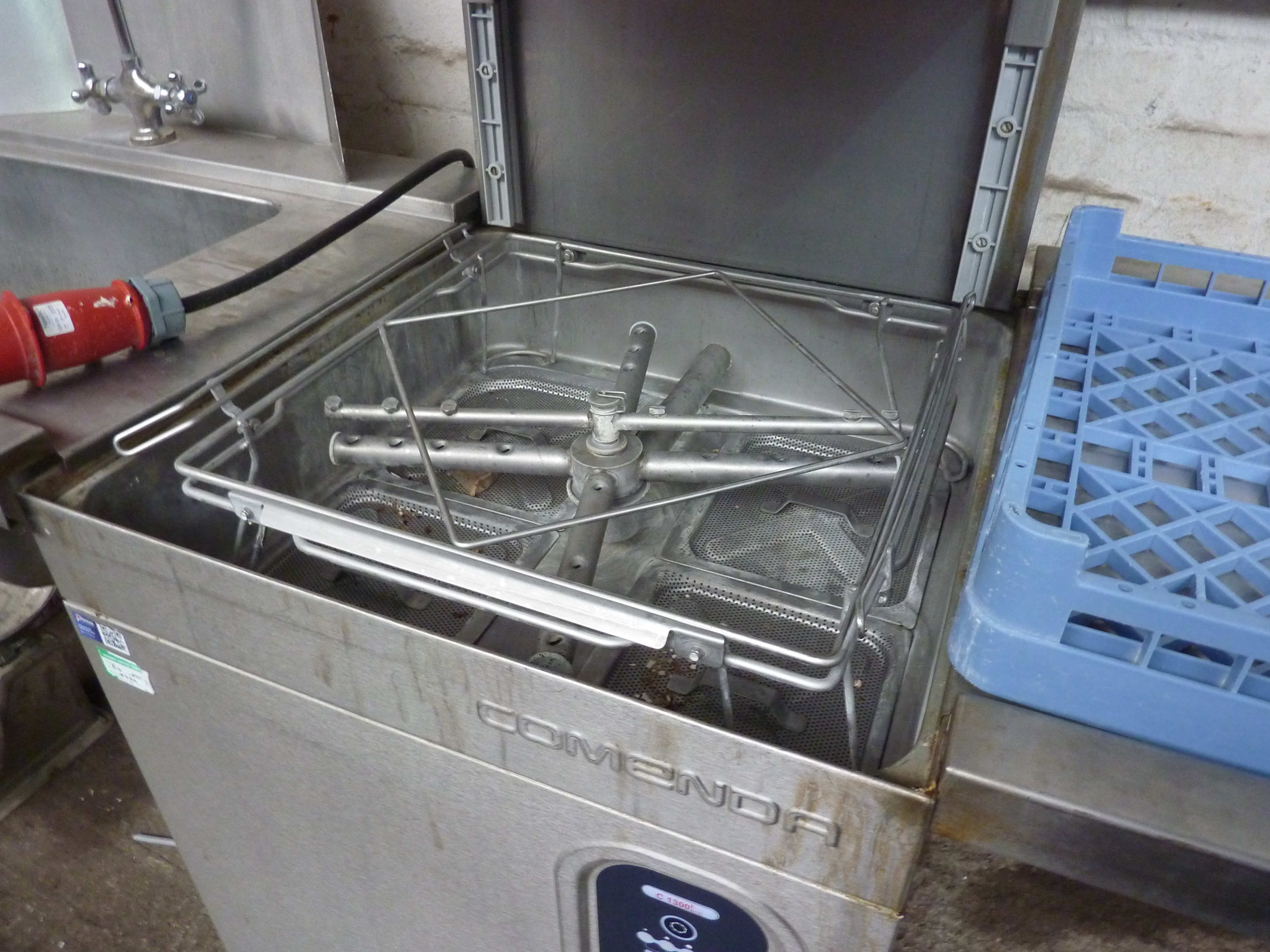 Comenda C1300E BT pass through dishwasher 415v, with end tables and sink with pot wash tap. - Image 2 of 3