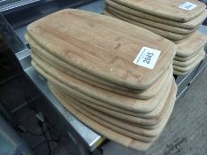 Ten wooden serving boards.