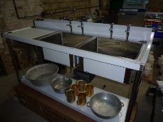 Double bowl sink and taps with single drainer.