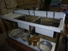 Double bowl sink and taps with single drainer.