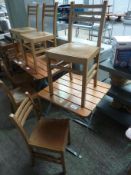 Folding table and two chairs.