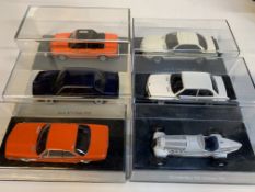 Six various model cars