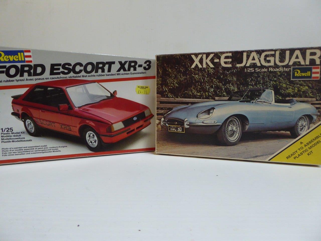 XK-E Jaguar Roadster and a Ford Escort XR-3