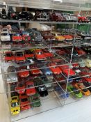 86 diecast cars in plastic mirror back display case