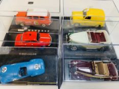 Six various model cars