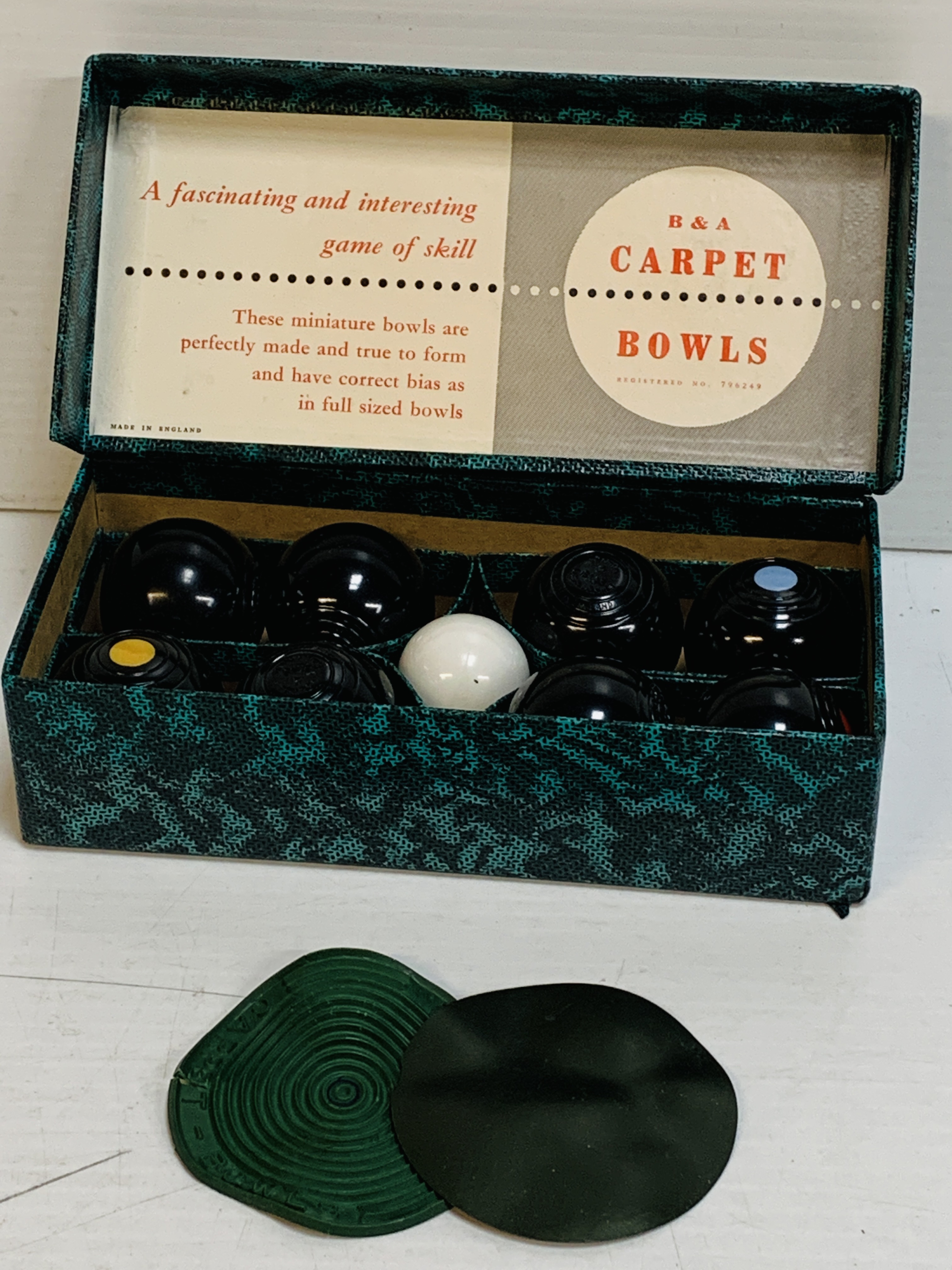 B&A Banda carpet bowls in original box.