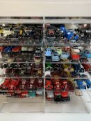 89 diecast cars in plastic mirror back display case