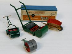 Dinky Super Toys No.751 Lawn Mower in original box, with Push Mower, Garden Roller and Wheelbarrow