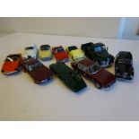 Nine assorted model cars and a green Chevrolet Truck
