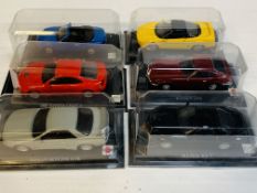 Six various model cars