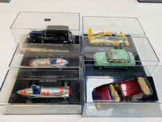 Six various model cars