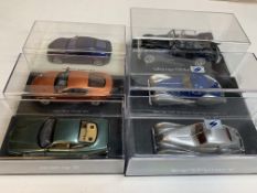 Six various model cars