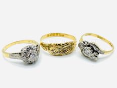 Two 18ct gold and platinum diamond rings and an 18ct gold ring