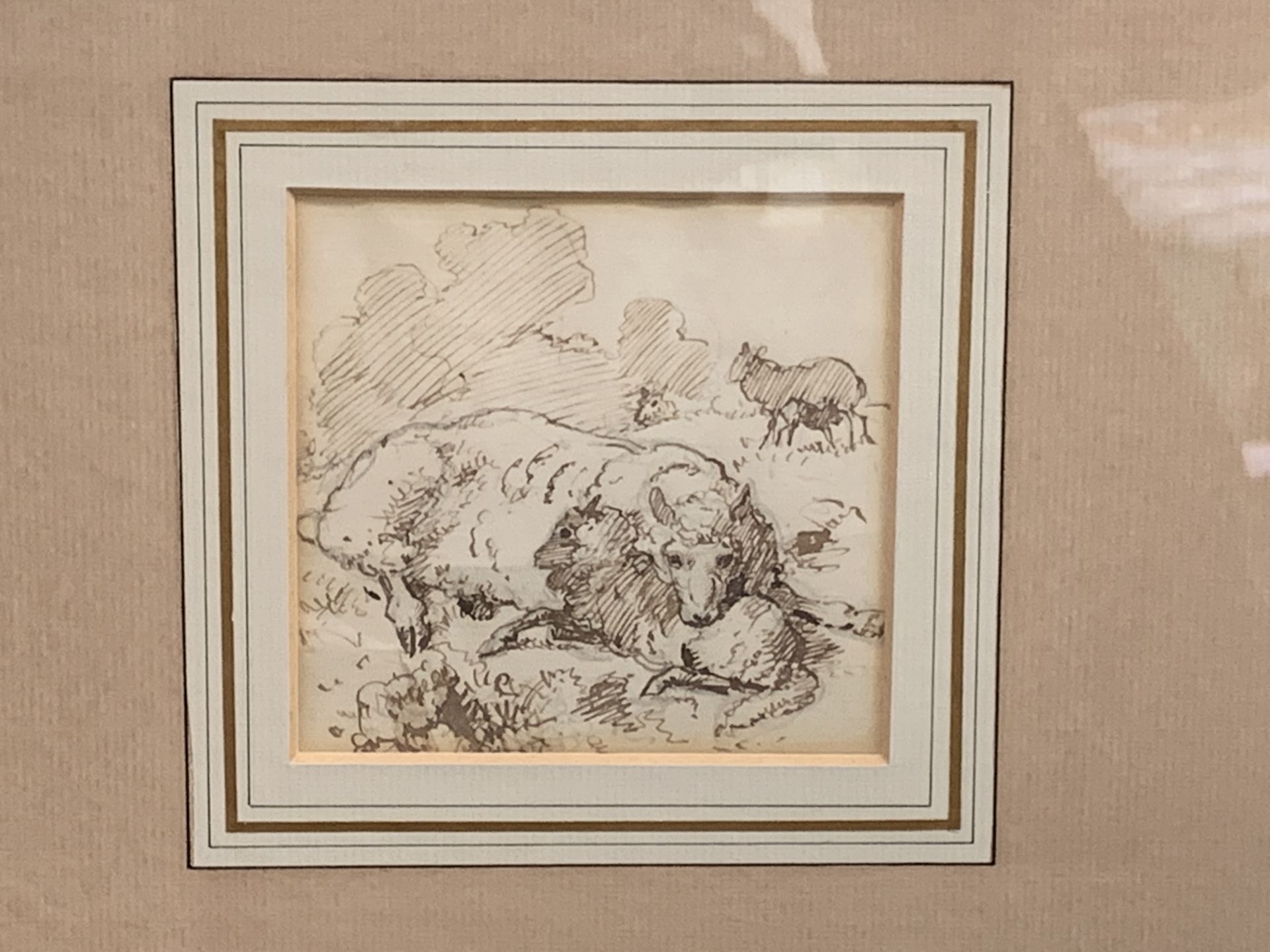 Alfred William Strutt RBA (1856-1924) pen and ink of a ewe and lamb - Image 2 of 3